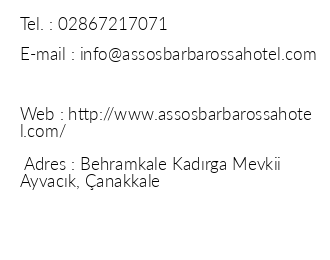 Assos Barbarossa Hotel iletiim bilgileri